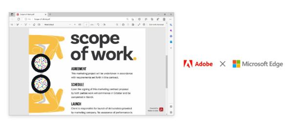 微软将在 Edge浏览器 中原生嵌入 Adobe Acrobat PDF 引擎